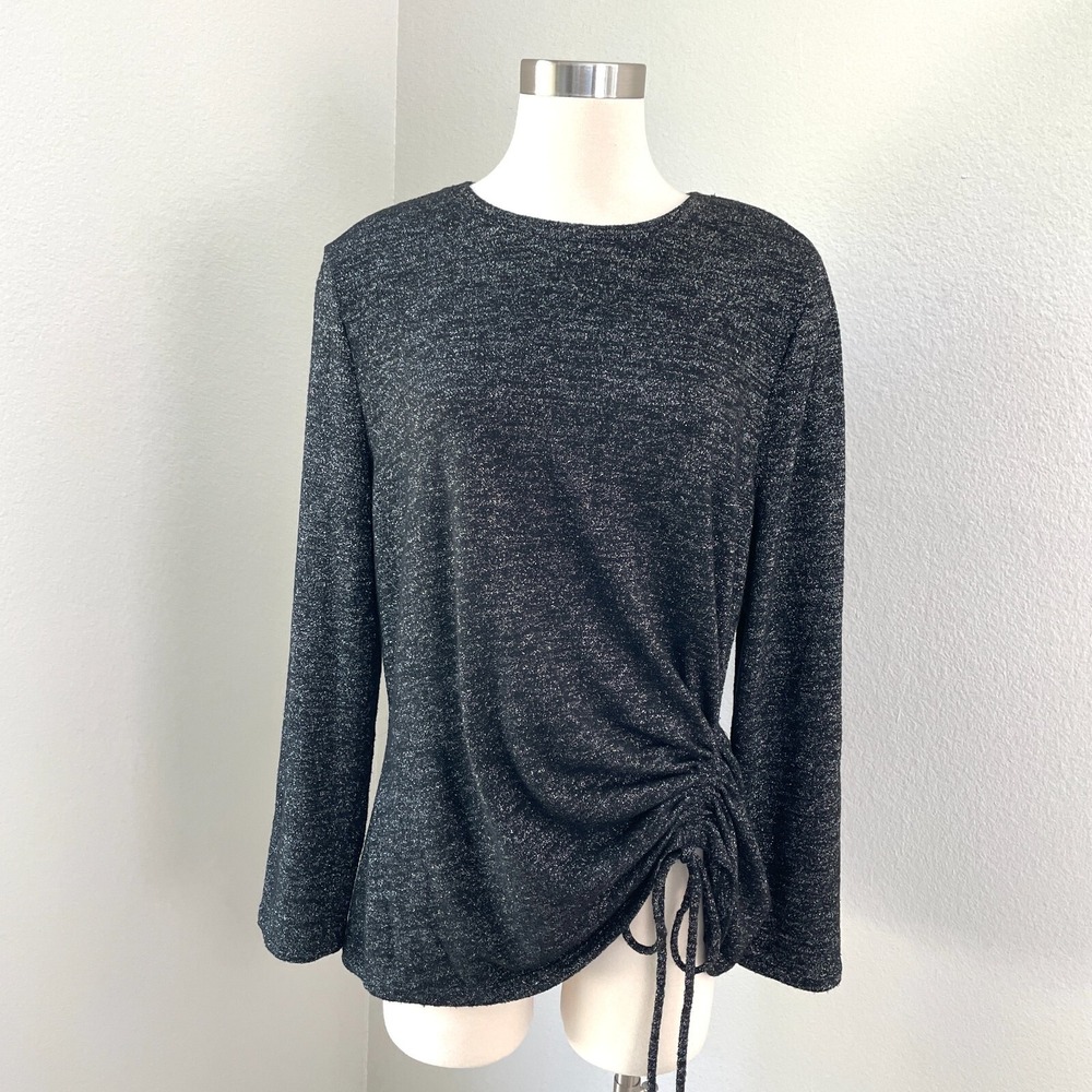 INC International Concepts Womens Plus XXL Black Metallic Side Ruched Knit Top